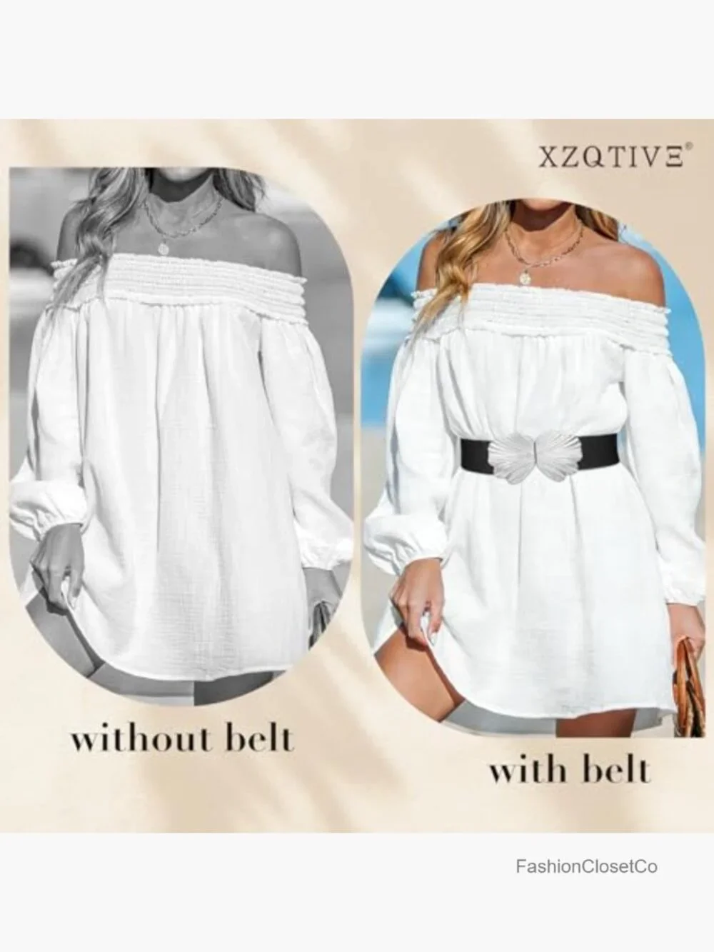 Wide Elastic Belt with Suede and Boho Shell Gold Buckle - Stretchy Fashion